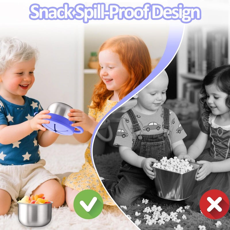 BUSOHA 2 Pack Stainless Steel Toddler Snack Cups - 9 OZ Spill-Proof Baby Snack Containers with Lid Travel Snack Containers for Kids Food Grade Silicone Dishwasher Safe - Image 5